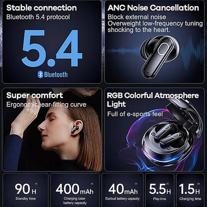 REMAX GameBuds G9 ANC Noise Reduction Gaming Wireless Bluetooth Earphones, Gamebuds G9  Black����...