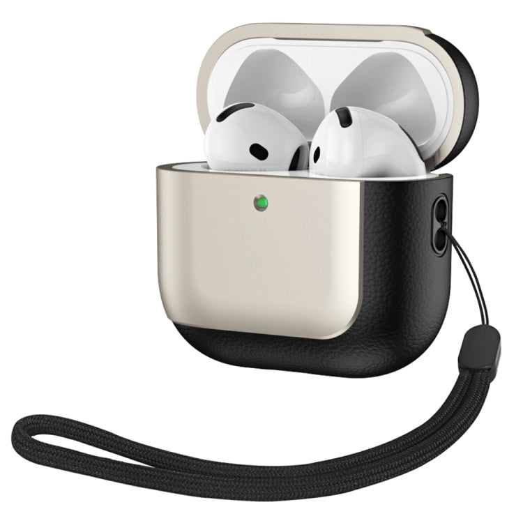 Electroplating Leather Texture Wireless Earbuds Box Protective Case, For AirPods 4 ANC�����������...