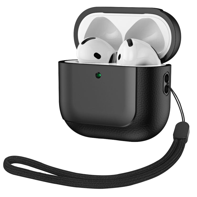 Electroplating Leather Texture Wireless Earbuds Box Protective Case, For AirPods 4 ANC�����������...