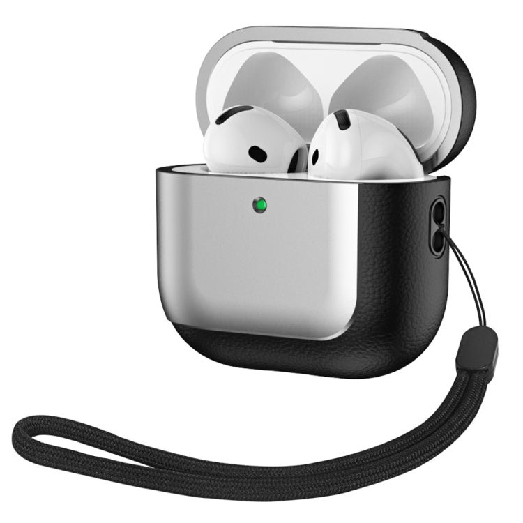 Electroplating Leather Texture Wireless Earbuds Box Protective Case, For AirPods 4 ANC�����������...
