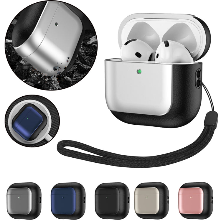 Electroplating Leather Texture Wireless Earbuds Box Protective Case, For AirPods 4 ANC�����������...