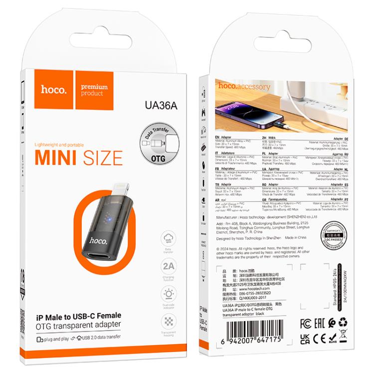hoco UA36A 8 Pin Male to USB-C / Type-C Female OTG Transparent Adapter���������������������������...
