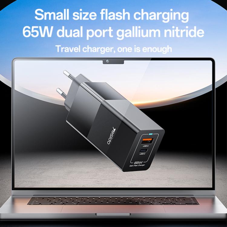 Yesido YC73 65W USB and USB-C / Type-C Dual Port GaN Fast Charger Set