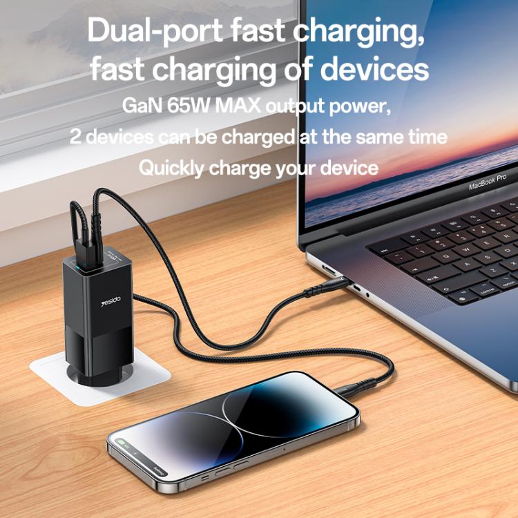 Yesido YC73 65W USB and USB-C / Type-C Dual Port GaN Fast Charger Set