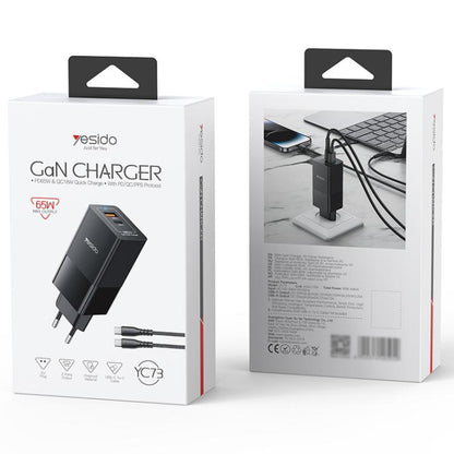 Yesido YC73 65W USB and USB-C / Type-C Dual Port GaN Fast Charger Set