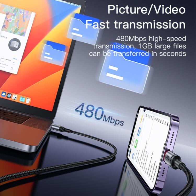 Yesido CA130L 12W 2.4A USB to 8 Pin Charging Data Cable, Length: 2m