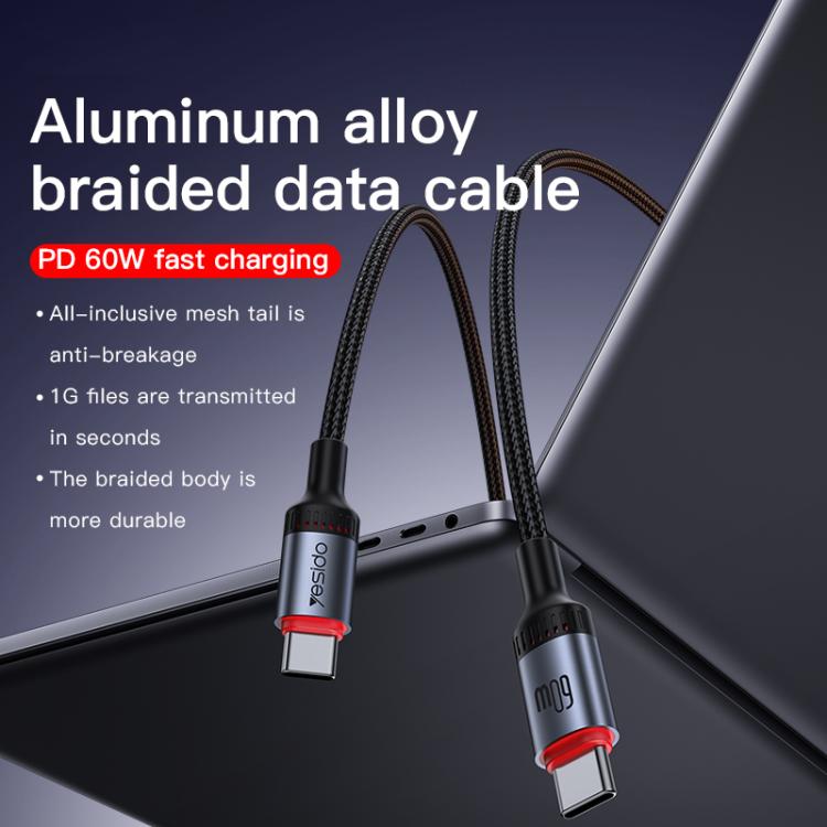 Yesido CA181 PD60W 3A USB-C / Type-C to USB-C / Type-C Charging Data Cable, Length: 1.2m