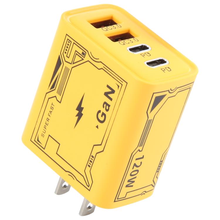 KO-72 GaN 120W Charge Adapter 4 Port 2 PD 2 QC 3.0 USB and USB-C / Type-C Fast Charger