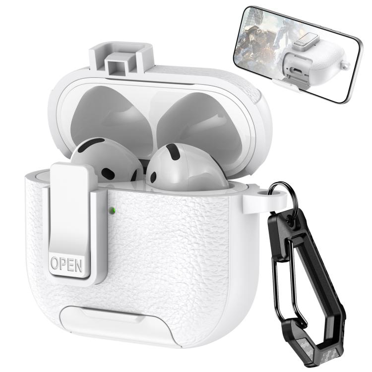Leather Texture Wireless Earphones Case with Hook & Holder
