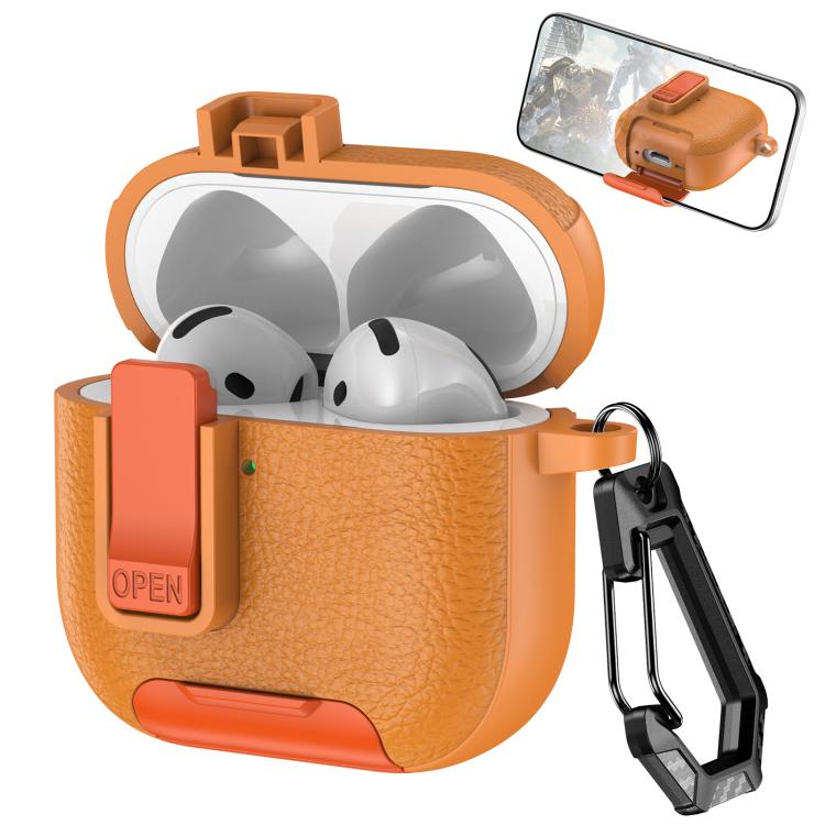 Leather Texture Wireless Earphones Case with Hook & Holder