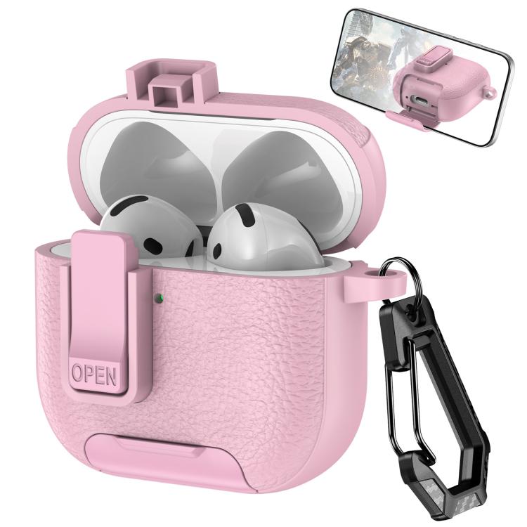 Leather Texture Wireless Earphones Case with Hook & Holder