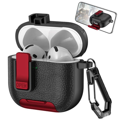 Leather Texture Wireless Earphones Case with Hook & Holder