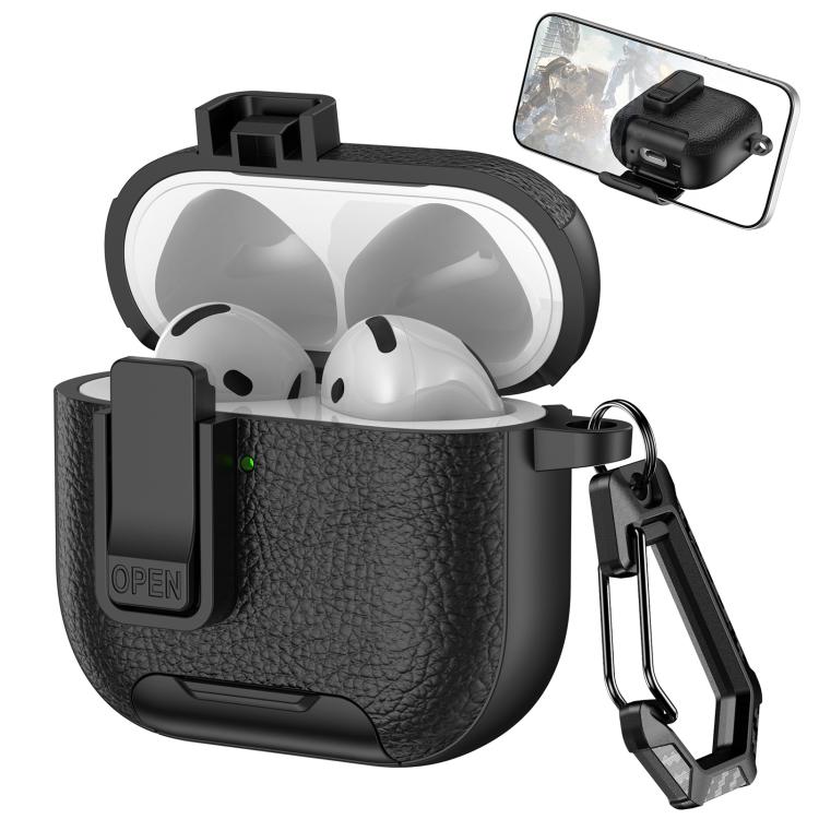 Leather Texture Wireless Earphones Case with Hook & Holder