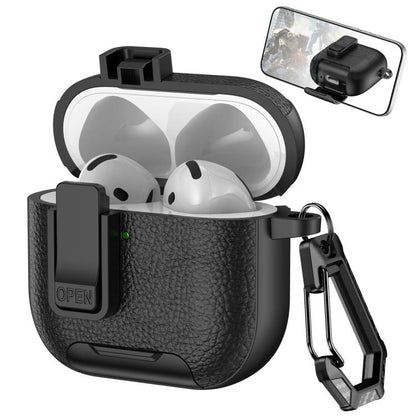 Leather Texture Wireless Earphones Case with Hook & Holder