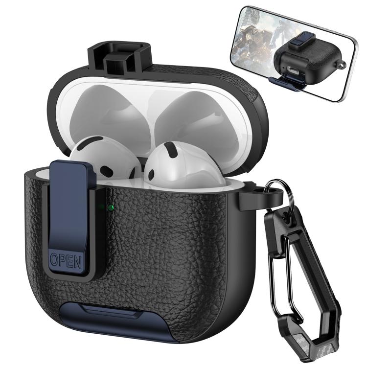 Leather Texture Wireless Earphones Case with Hook & Holder