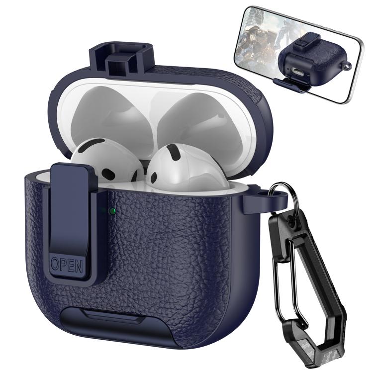 Leather Texture Wireless Earphones Case with Hook & Holder