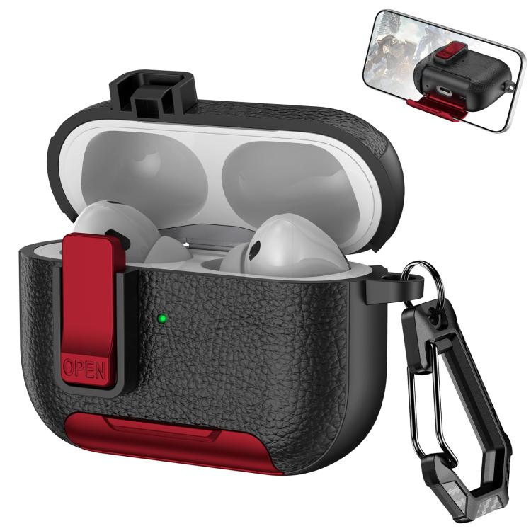Leather Texture Wireless Earphones Case with Hook & Holder