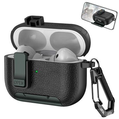 Leather Texture Wireless Earphones Case with Hook & Holder