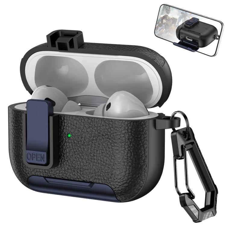 Leather Texture Wireless Earphones Case with Hook & Holder