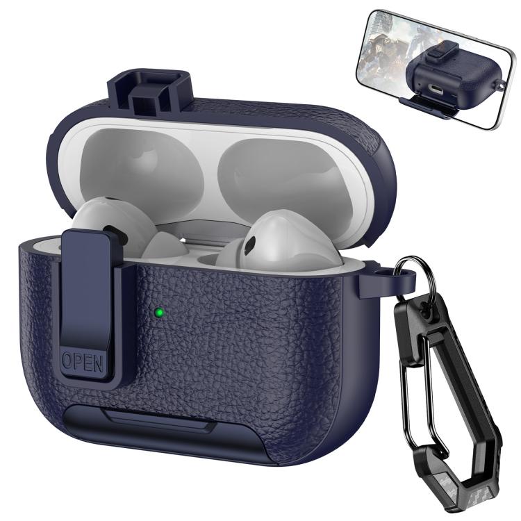 Leather Texture Wireless Earphones Case with Hook & Holder
