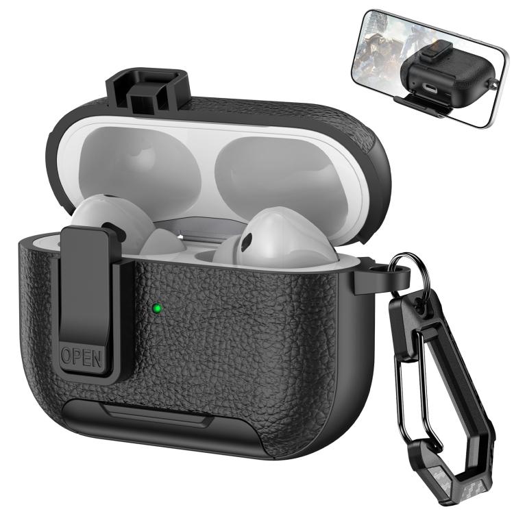 Leather Texture Wireless Earphones Case with Hook & Holder