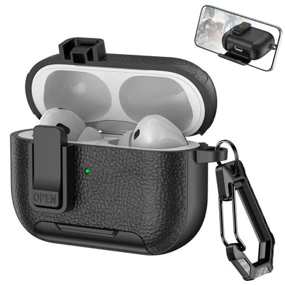 Leather Texture Wireless Earphones Case with Hook & Holder