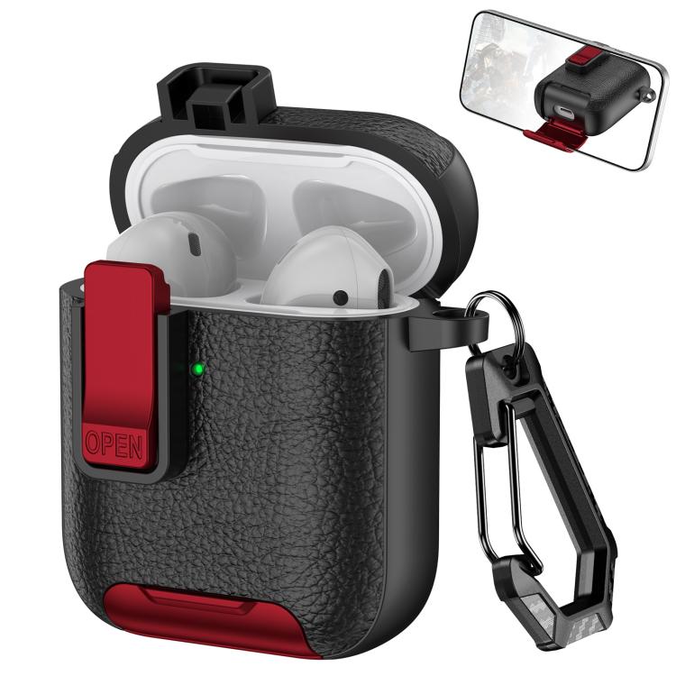 Leather Texture Wireless Earphones Case with Hook & Holder