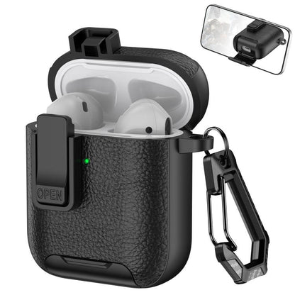 Leather Texture Wireless Earphones Case with Hook & Holder