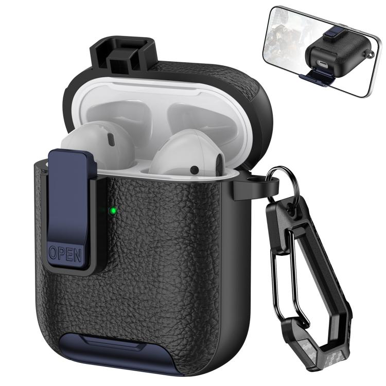 Leather Texture Wireless Earphones Case with Hook & Holder