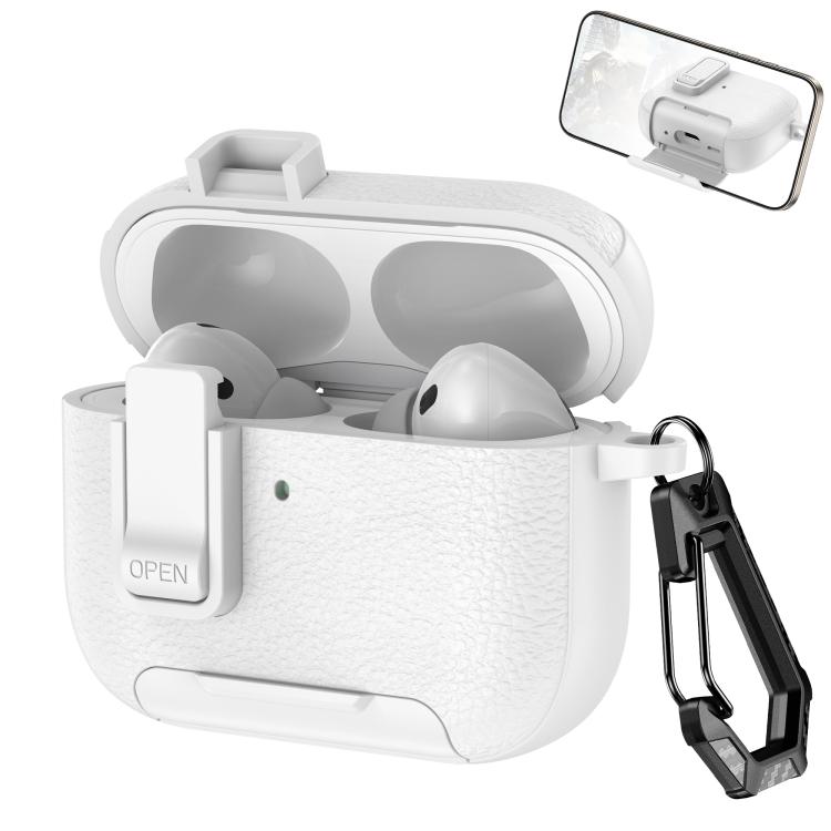 Leather Texture Wireless Earphones Case with Hook & Holder