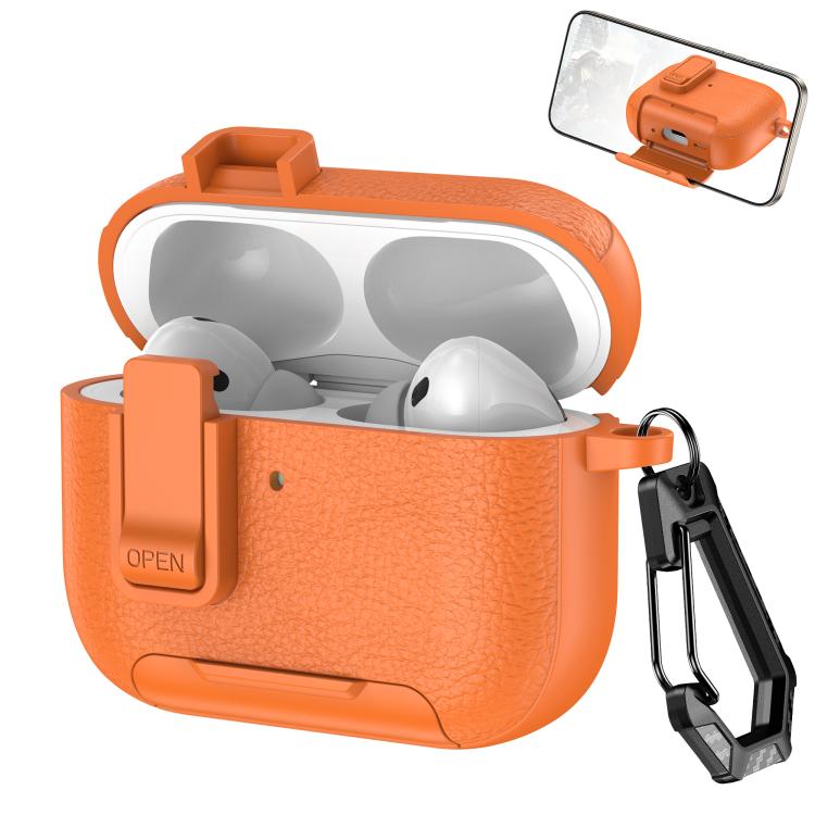 Leather Texture Wireless Earphones Case with Hook & Holder