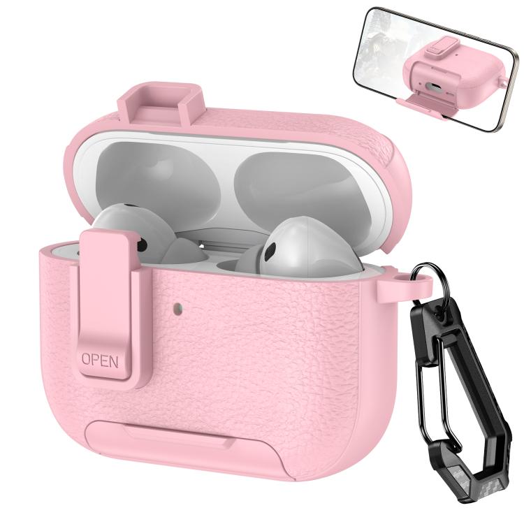 Leather Texture Wireless Earphones Case with Hook & Holder