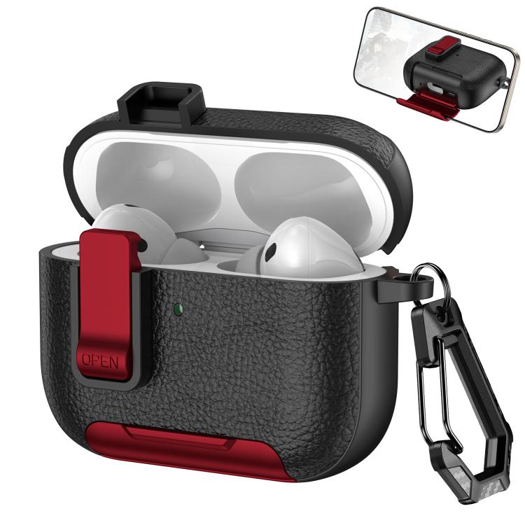 Leather Texture Wireless Earphones Case with Hook & Holder
