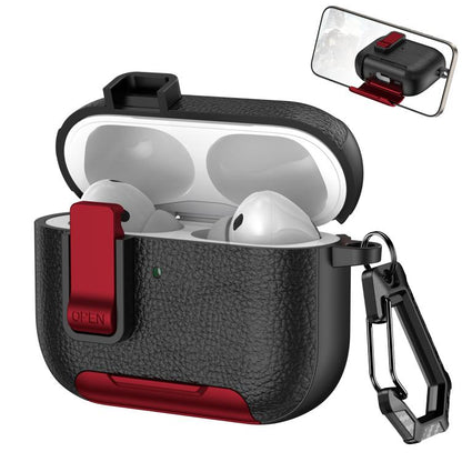 Leather Texture Wireless Earphones Case with Hook & Holder