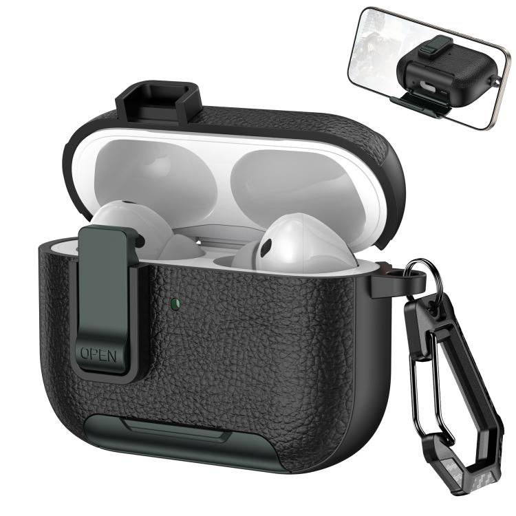 Leather Texture Wireless Earphones Case with Hook & Holder