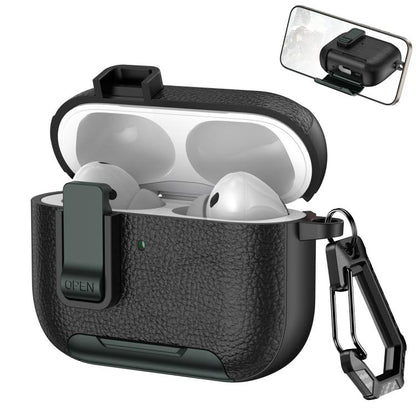 Leather Texture Wireless Earphones Case with Hook & Holder