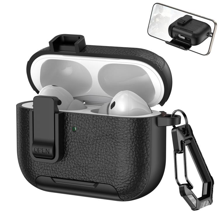 Leather Texture Wireless Earphones Case with Hook & Holder