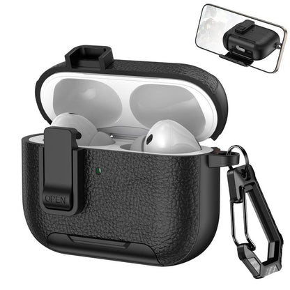 Leather Texture Wireless Earphones Case with Hook & Holder