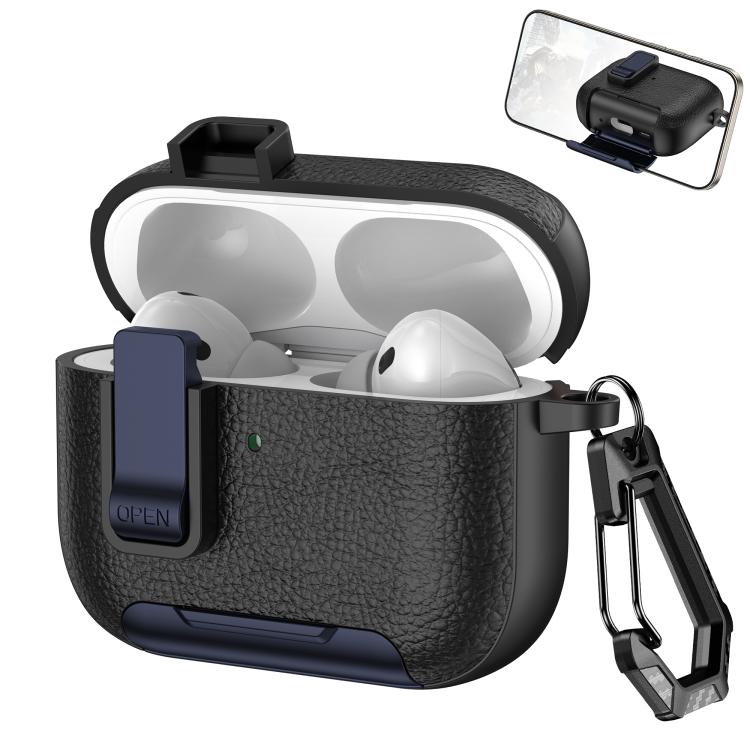 Leather Texture Wireless Earphones Case with Hook & Holder