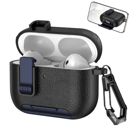 Leather Texture Wireless Earphones Case with Hook & Holder