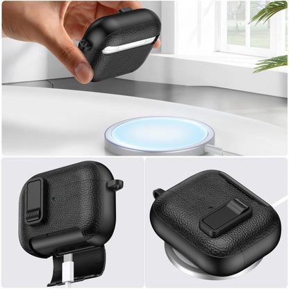 Leather Texture Wireless Earphones Case with Hook & Holder