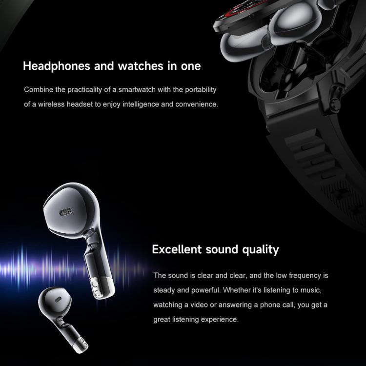 D11 1.46 inch 2 in 1 Bluetooth Earphone Smart Watch, Support Bluetooth Call / NFC / Heart Rate���...