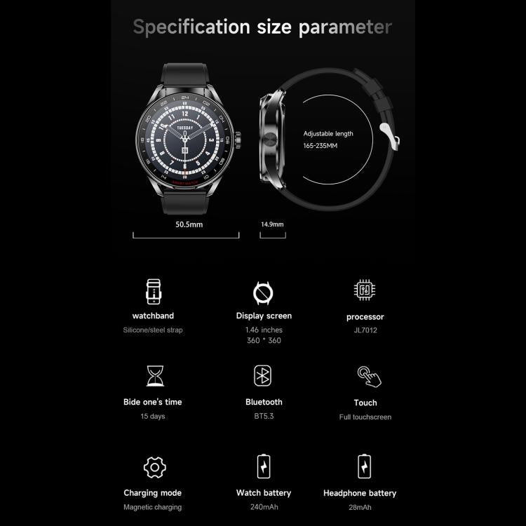 D9 1.46 inch 2 in 1 Bluetooth Earphone Smart Watch, Support Bluetooth Call / NFC / Heart Rate����...