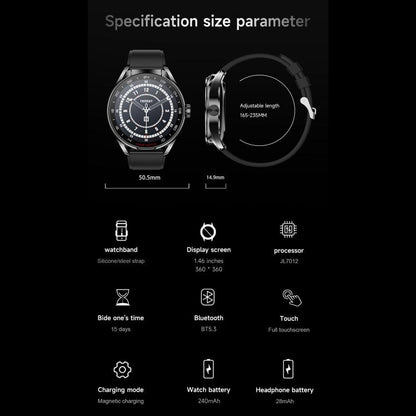 D9 1.46 inch 2 in 1 Bluetooth Earphone Smart Watch, Support Bluetooth Call / NFC / Heart Rate����...