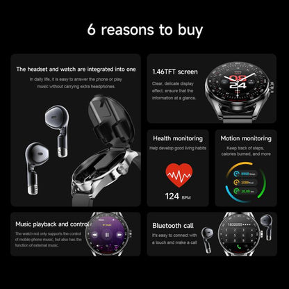 D9 1.46 inch 2 in 1 Bluetooth Earphone Smart Watch, Support Bluetooth Call / NFC / Heart Rate����...