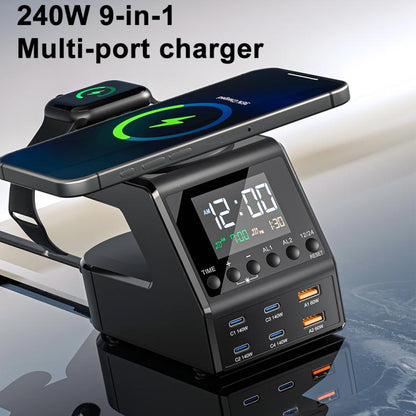 9 in 1 240W Multifunctional Multi-Port Charging Station with Alarm Function, 9 in 1 240W