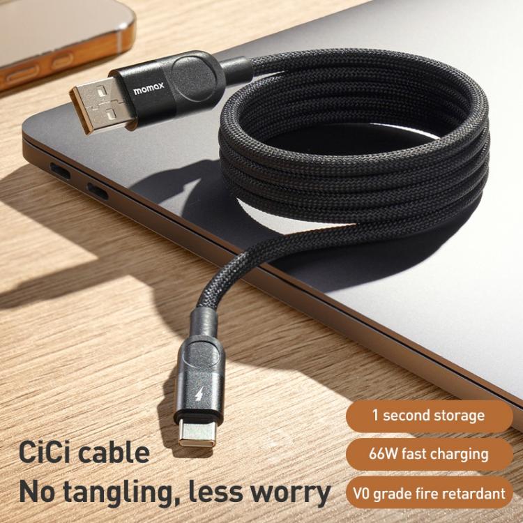 MOMAX Mag.Link DA57 66W USB to USB-C / Type-C Magnetic Braided Fast Charging Cable, 1m