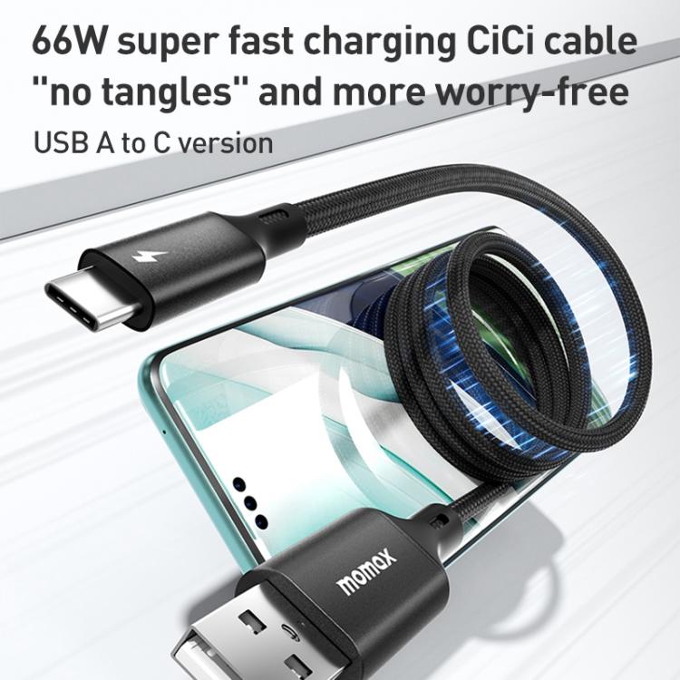 MOMAX DA60 66W USB to USB-C / Type-C Magnetic Braided Fast Charging Cable, 1m