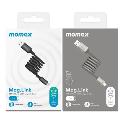 MOMAX DA60 66W USB to USB-C / Type-C Magnetic Braided Fast Charging Cable, 1m