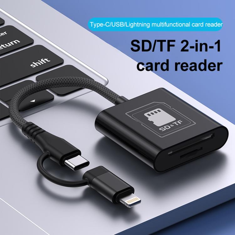 4 in 1 Type-C+8 Pin Multi-function Card Reader, Type-C+8 Pin